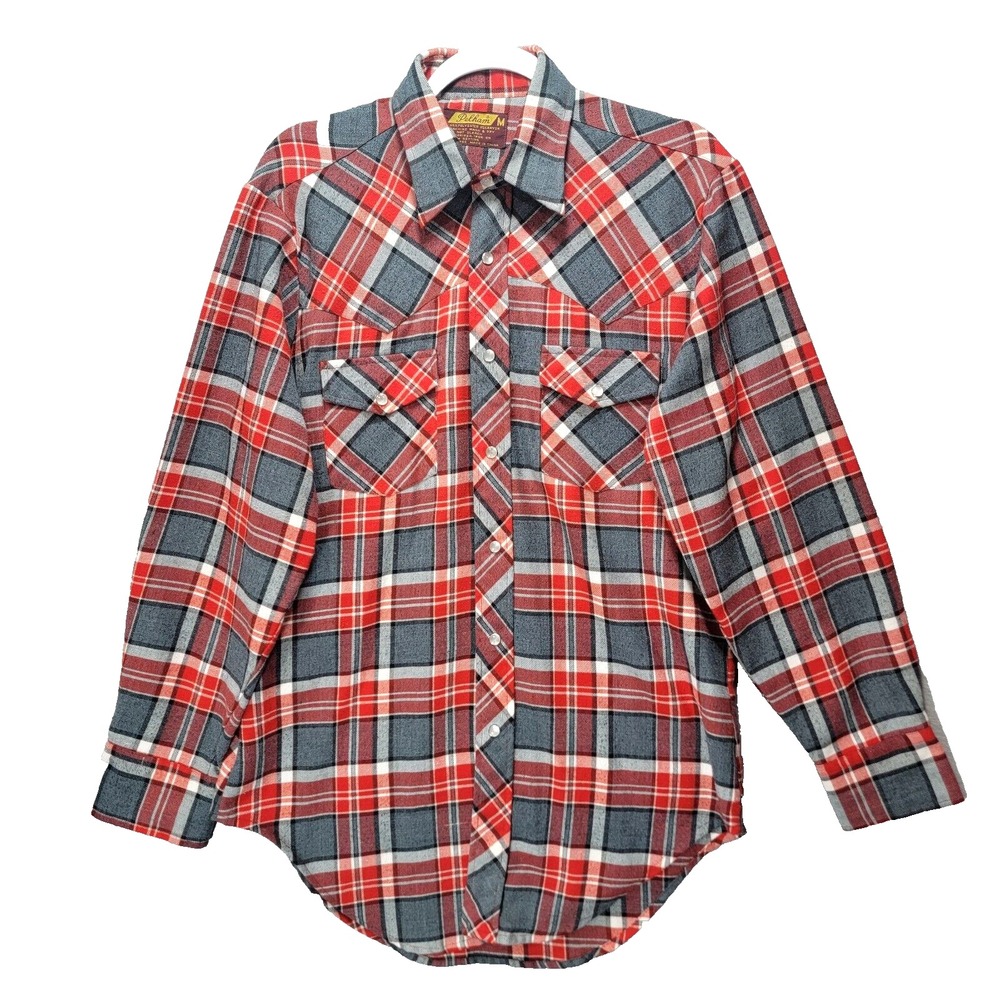 Vintage Pelham Shirt Mens M Pearl Snap Western Plaid Cowboy Rodeo Ranch Barn Red